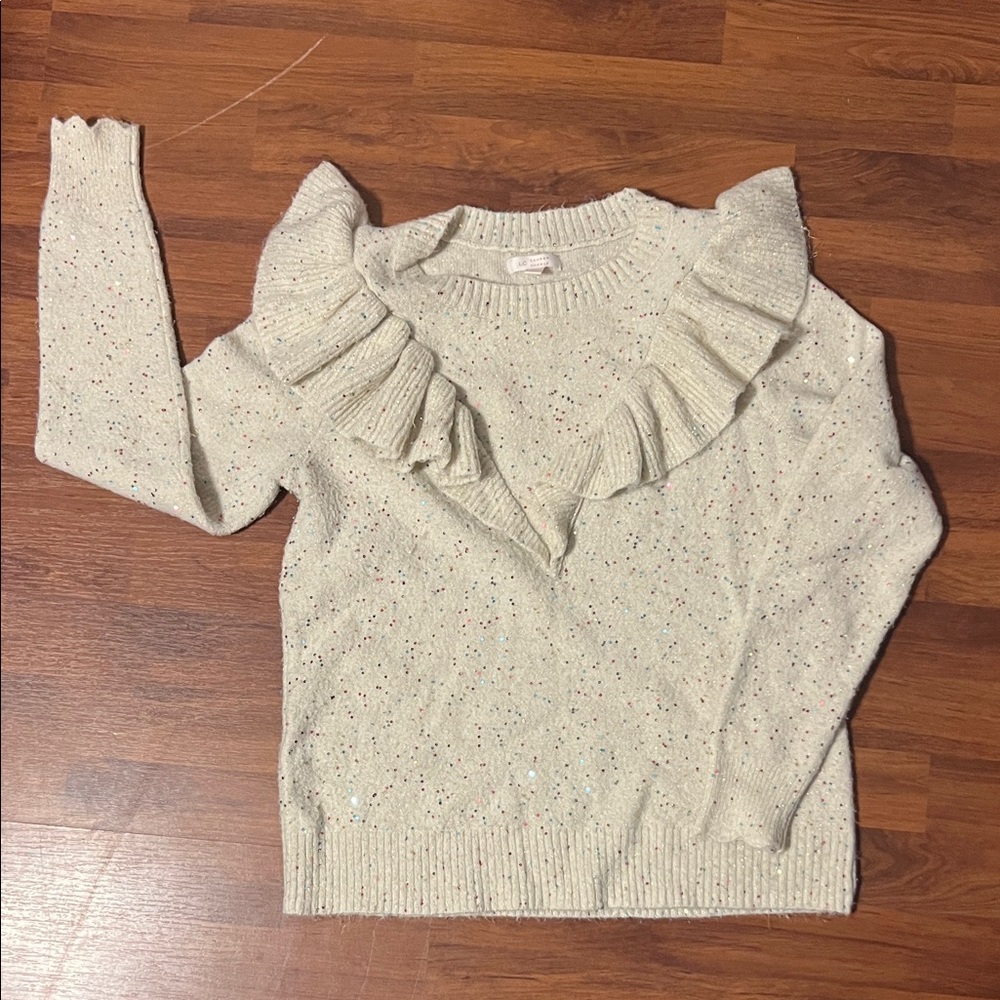 LC Lauren Conrad Speckled Cream V-Neck Sweater